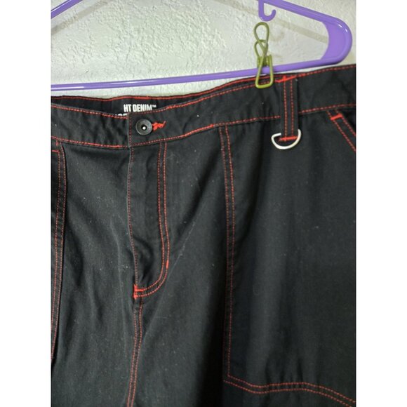HT Denim Hi-Rise Carpenter Pants Womens 26 Black Red Stitch Wide Leg Utility - Picture 4 of 13
